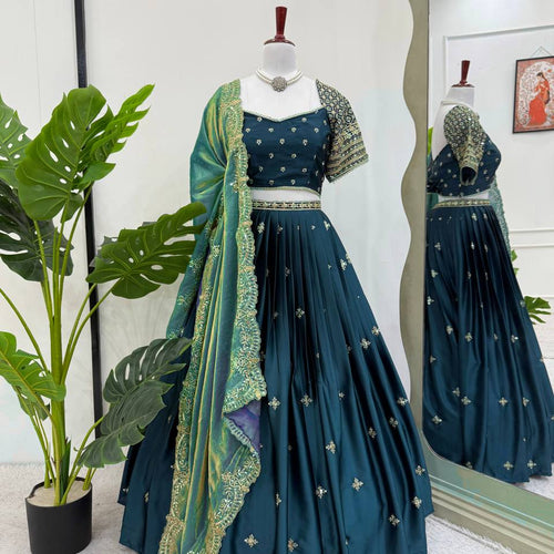 Rama Color Thread with Sequins Work  Designer Lehenga Choli