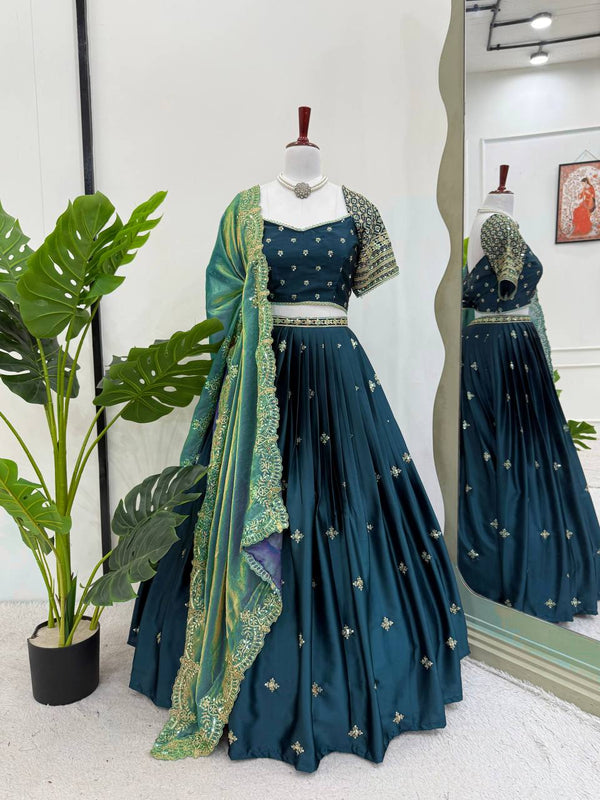 Rama Color Thread with Sequins Work  Designer Lehenga Choli