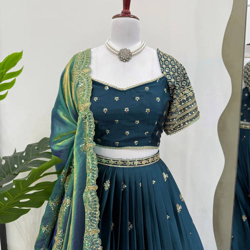 Rama Color Thread with Sequins Work  Designer Lehenga Choli