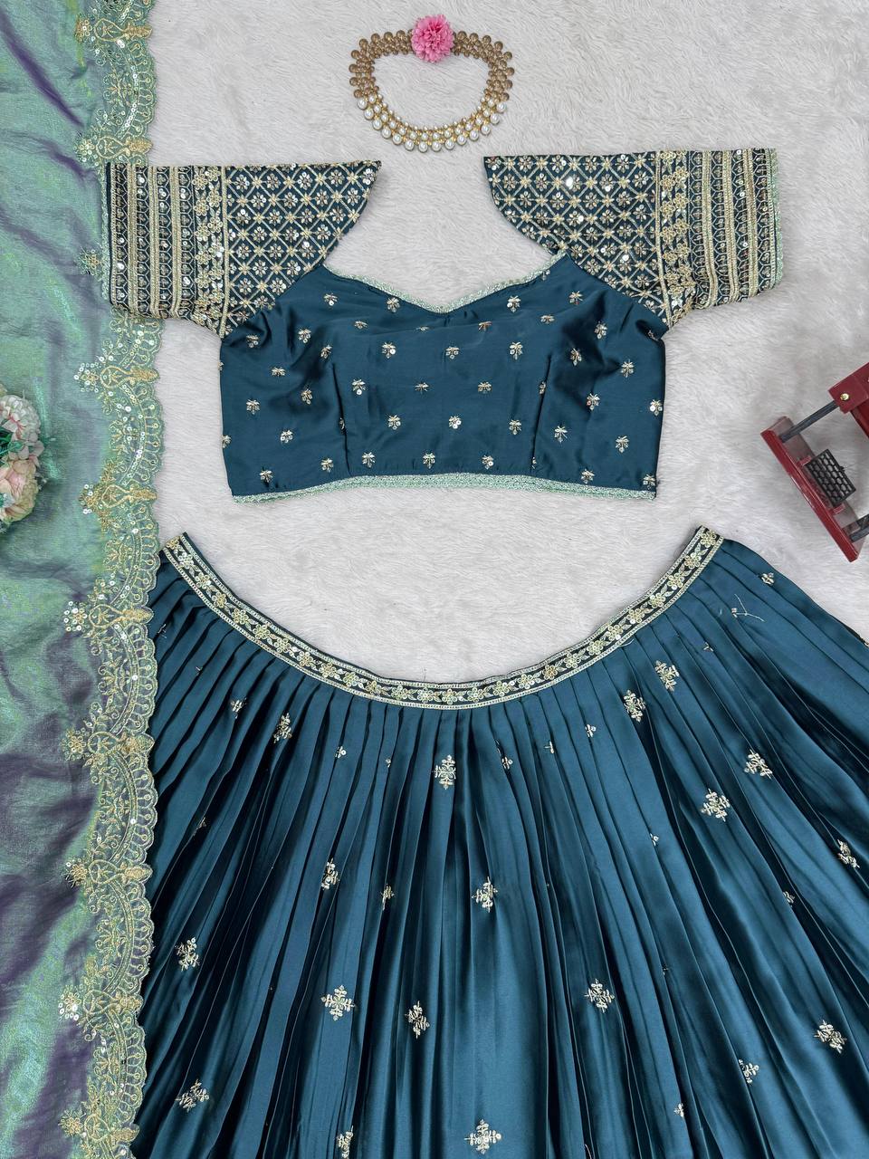 Rama Color Thread with Sequins Work  Designer Lehenga Choli