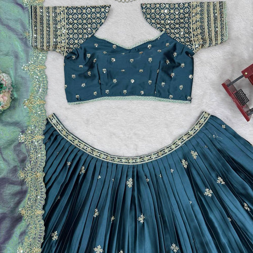 Rama Color Thread with Sequins Work  Designer Lehenga Choli