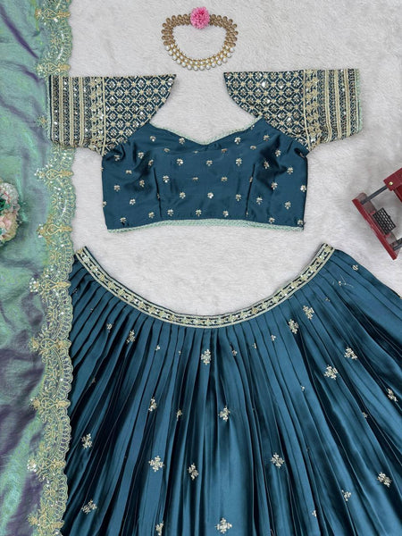 Rama Color Thread with Sequins Work  Designer Lehenga Choli