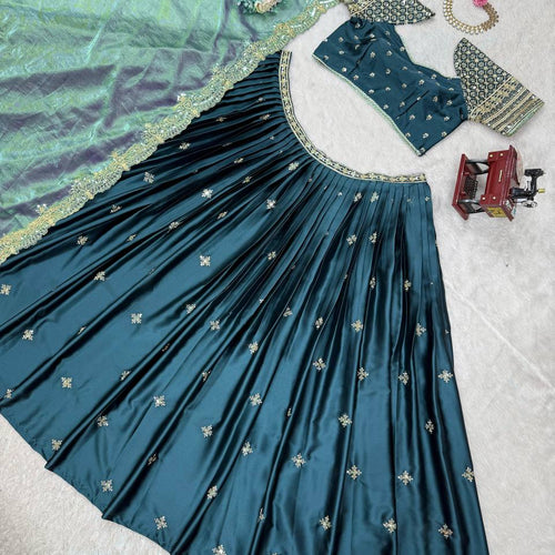 Rama Color Thread with Sequins Work  Designer Lehenga Choli