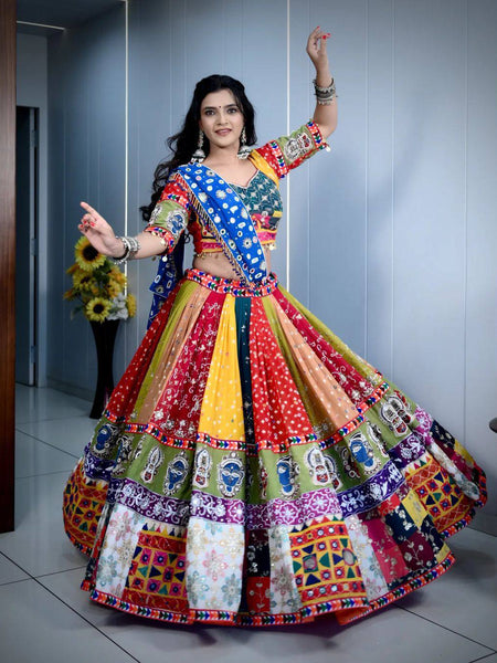 Multi Color Digital Print with Mirror Work Designer Navratri  Lehenga Choli