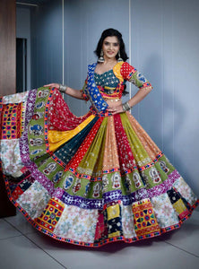 Multi Color Digital Print with Mirror Work Designer Navratri  Lehenga Choli