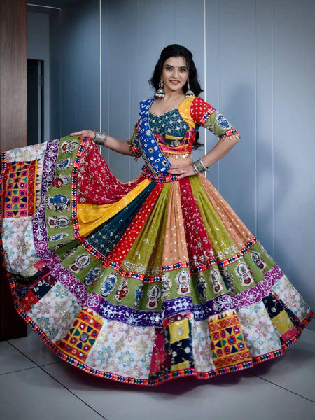 Multi Color Digital Print with Mirror Work Designer Navratri  Lehenga Choli