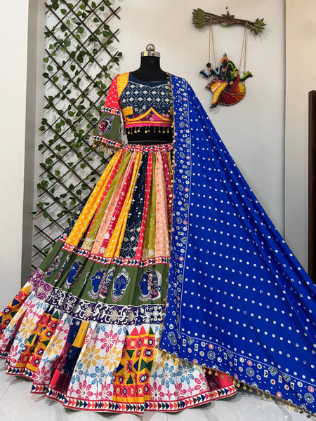 Multi Color Digital Print with Mirror Work Designer Navratri  Lehenga Choli