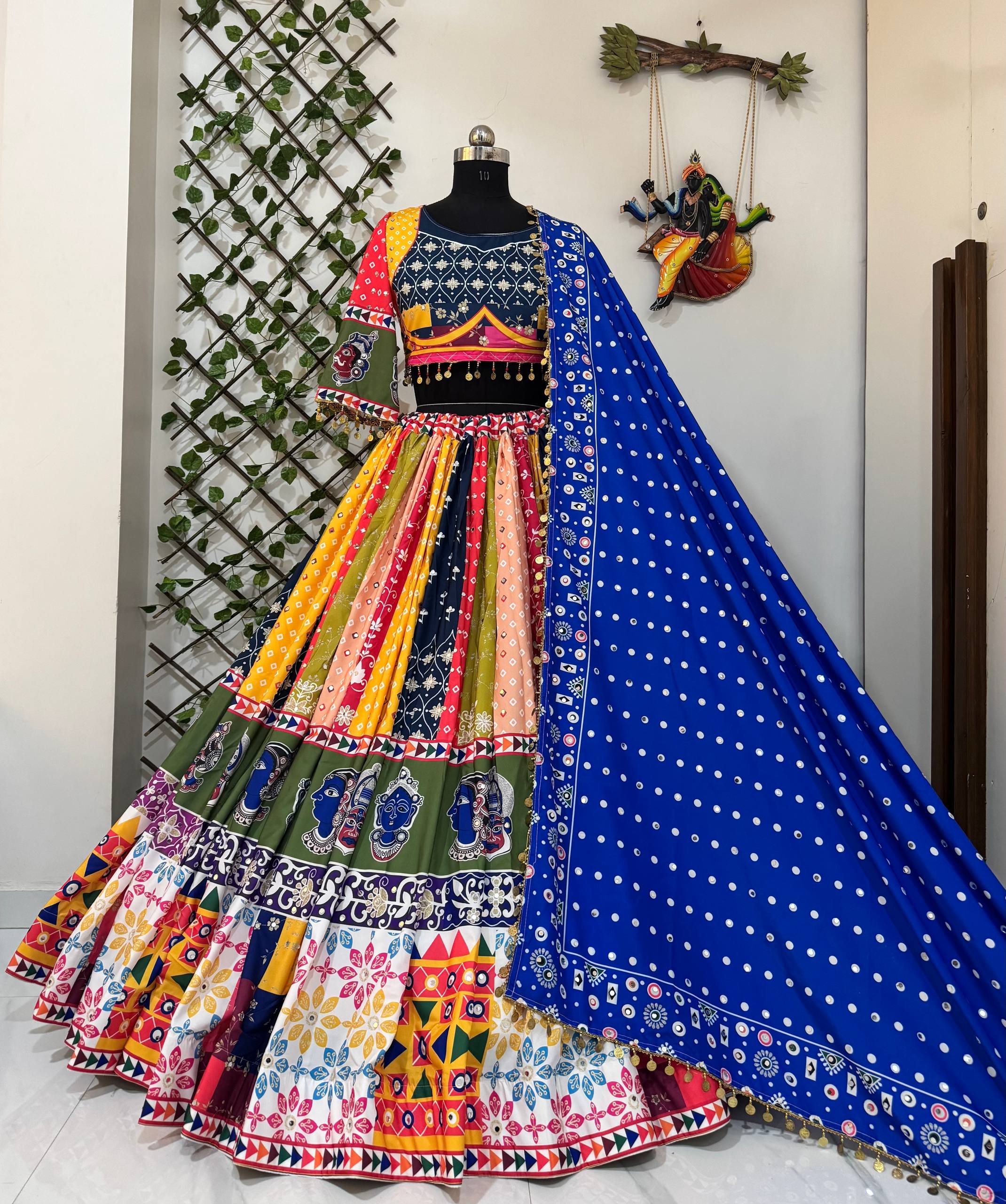Multi Color Digital Print with Mirror Work Designer Navratri  Lehenga Choli
