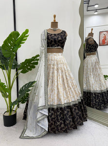 Off White-Black Color Designer Jacquard Wedding Wear Lehenga Choli