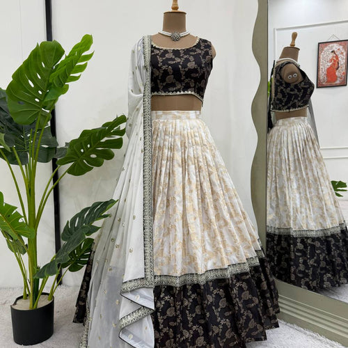 Off White-Black Color Designer Jacquard Wedding Wear Lehenga Choli