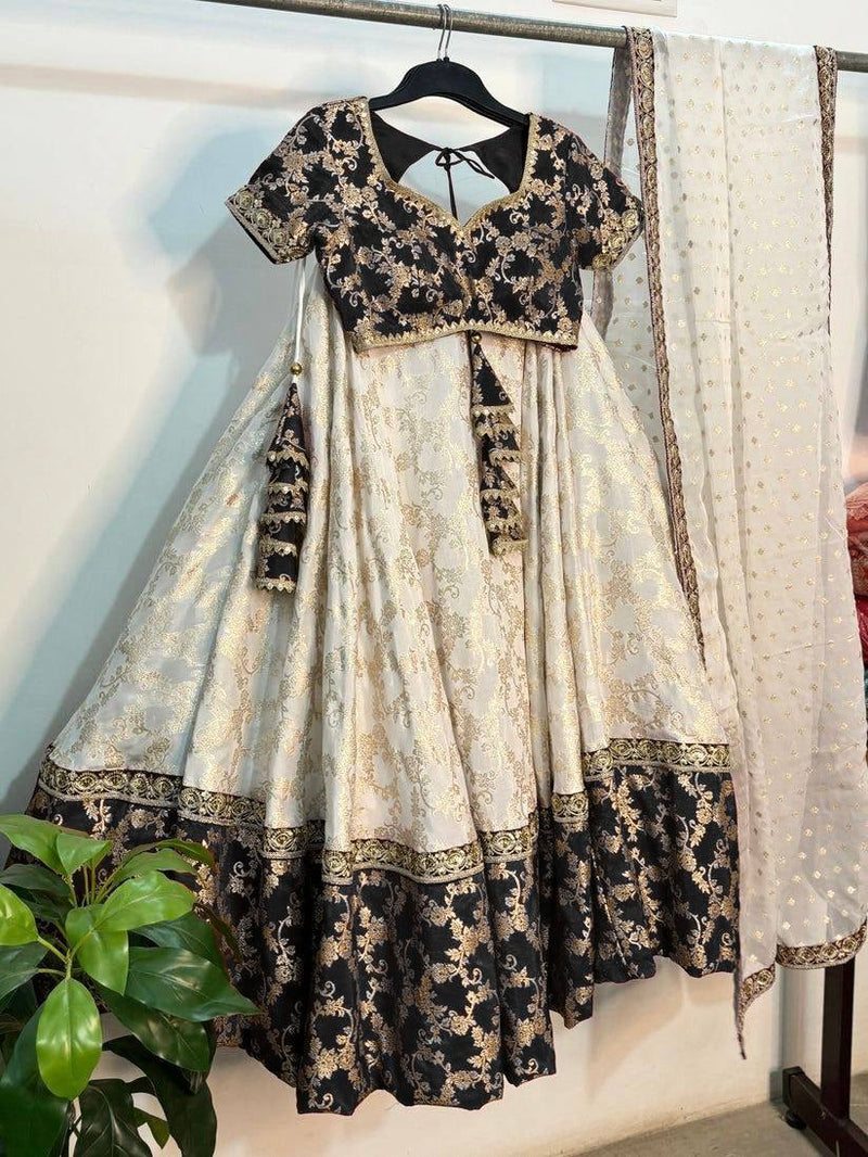 Off White-Black Color Designer Jacquard Wedding Wear Lehenga Choli