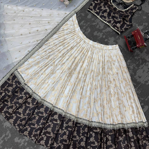 Off White-Black Color Designer Jacquard Wedding Wear Lehenga Choli