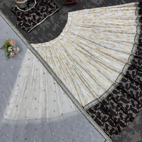 Off White-Black Color Designer Jacquard Wedding Wear Lehenga Choli