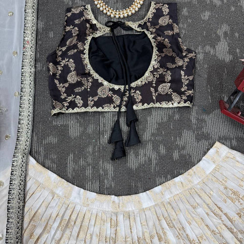 Off White-Black Color Designer Jacquard Wedding Wear Lehenga Choli