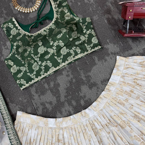 Off White-Green  Color Designer Jacquard Wedding Wear Trendy Lehenga Choli