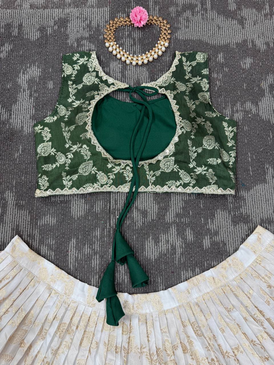 Off White-Green  Color Designer Jacquard Wedding Wear Trendy Lehenga Choli