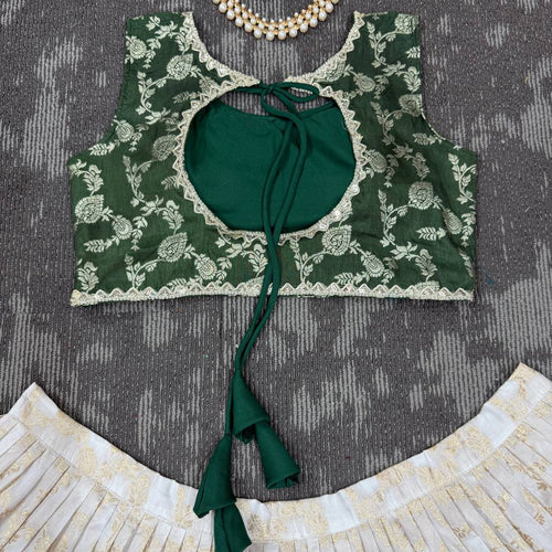 Off White-Green  Color Designer Jacquard Wedding Wear Trendy Lehenga Choli