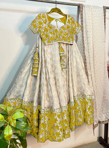 Off White-Yellow Color Designer Jacquard Wedding Wear Trendy Lehenga Choli