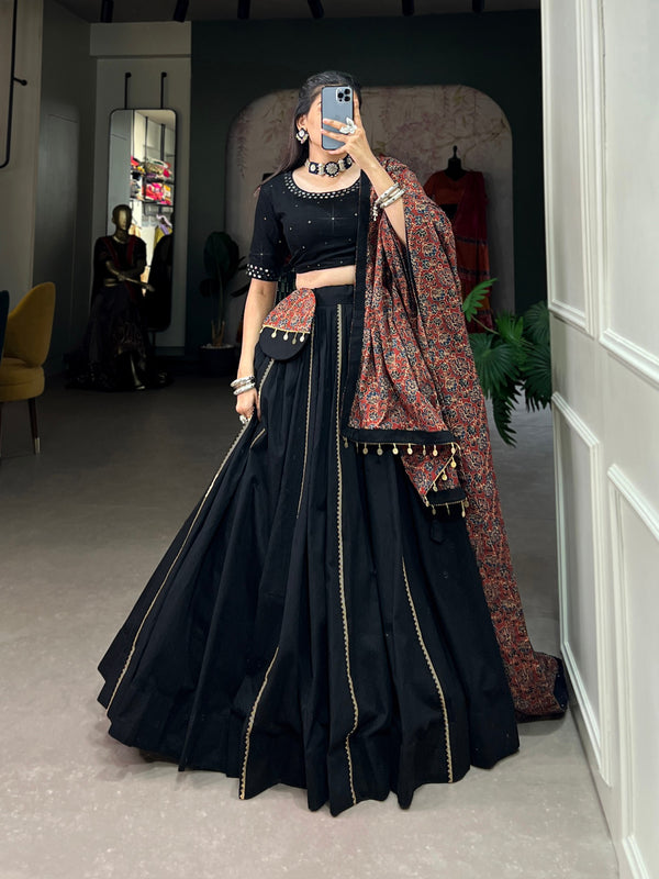 Black Color Mirror Work Designer Navratri Lehenga Choli