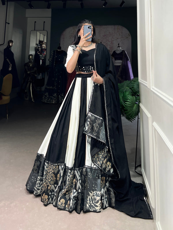 Black Color Digital printed with Mirror Work Designer Navratri Lehenga Choli