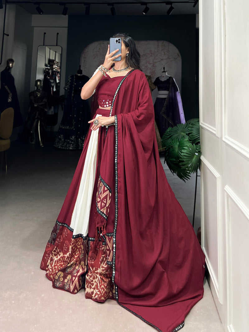 Red-White Color Digital printed with Mirror Work Navratri  Lehenga Choli