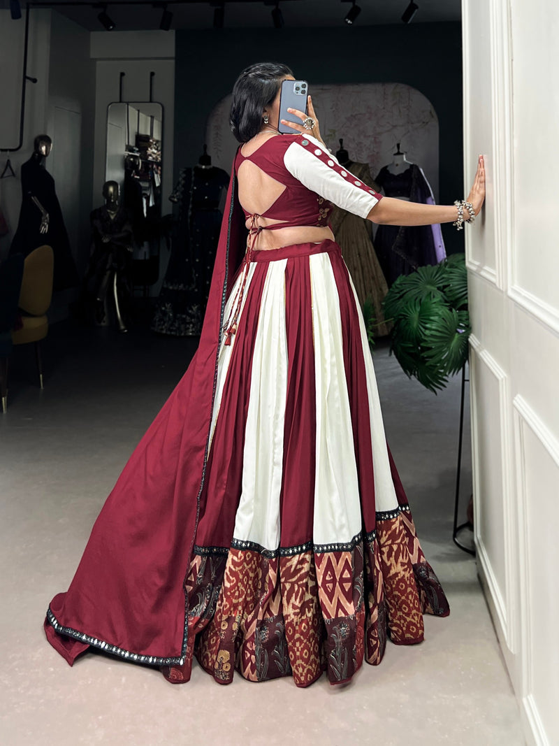 Red-White Color Digital printed with Mirror Work Navratri  Lehenga Choli