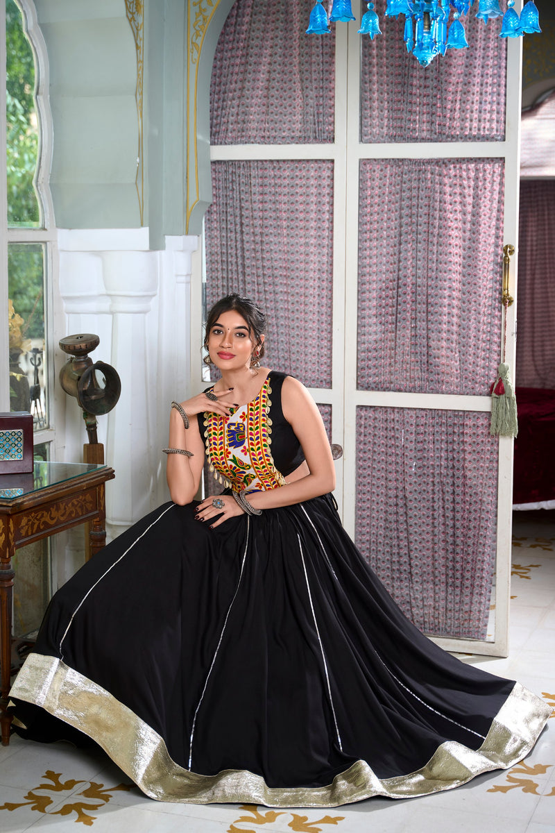 Black Color Pure Rayon Gamthi Work Navratri Lehenga Choli