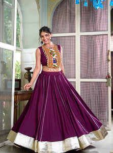Wine Color Rayon Gamthi Work Navratri Lehenga Choli