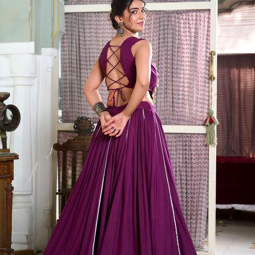 Wine Color Rayon Gamthi Work Navratri Lehenga Choli