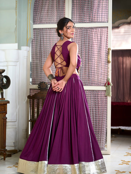 Wine Color Rayon Gamthi Work Navratri Lehenga Choli
