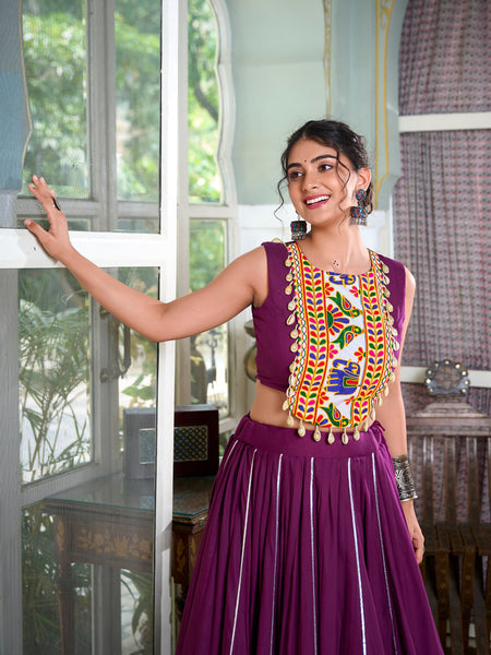 Wine Color Rayon Gamthi Work Navratri Lehenga Choli