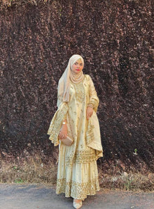 Cream Color Heavy Sequence Embroidery Work Designer Party Wear Palazzo Suit