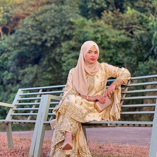 Cream Color Heavy Sequence Embroidery Work Designer Party Wear Palazzo Suit