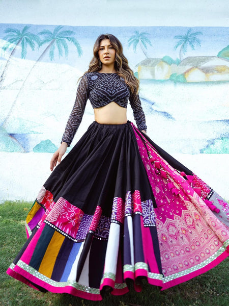 Black Color Digital Printed with Mirror Work Navratri Chaniya Choli