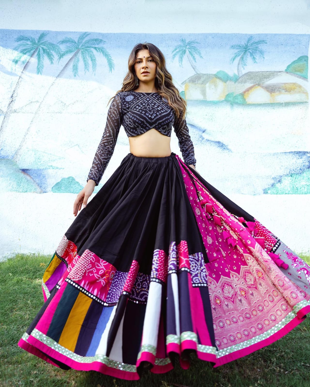 Black Color Digital Printed with Mirror Work Navratri Chaniya Choli