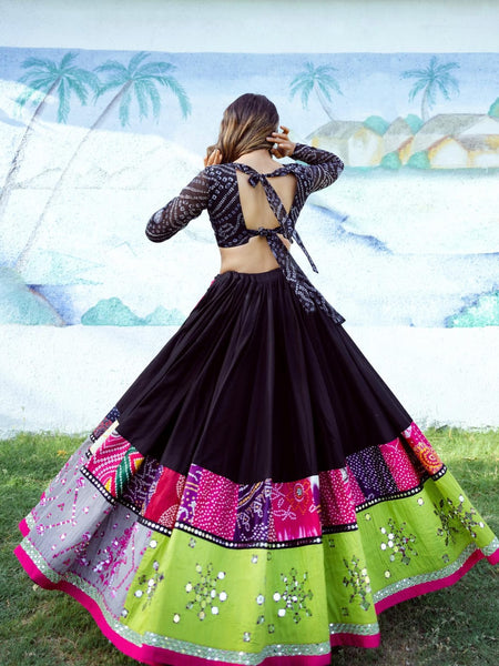 Black Color Digital Printed with Mirror Work Navratri Chaniya Choli