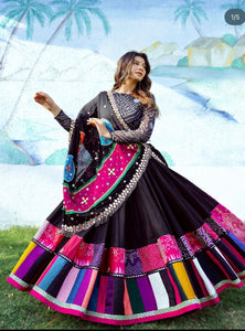 Black Color Digital Printed with Mirror Work Navratri Chaniya Choli