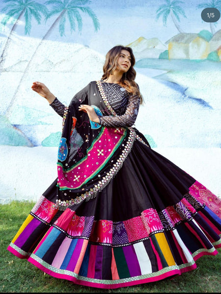 Black Color Digital Printed with Mirror Work Navratri Chaniya Choli
