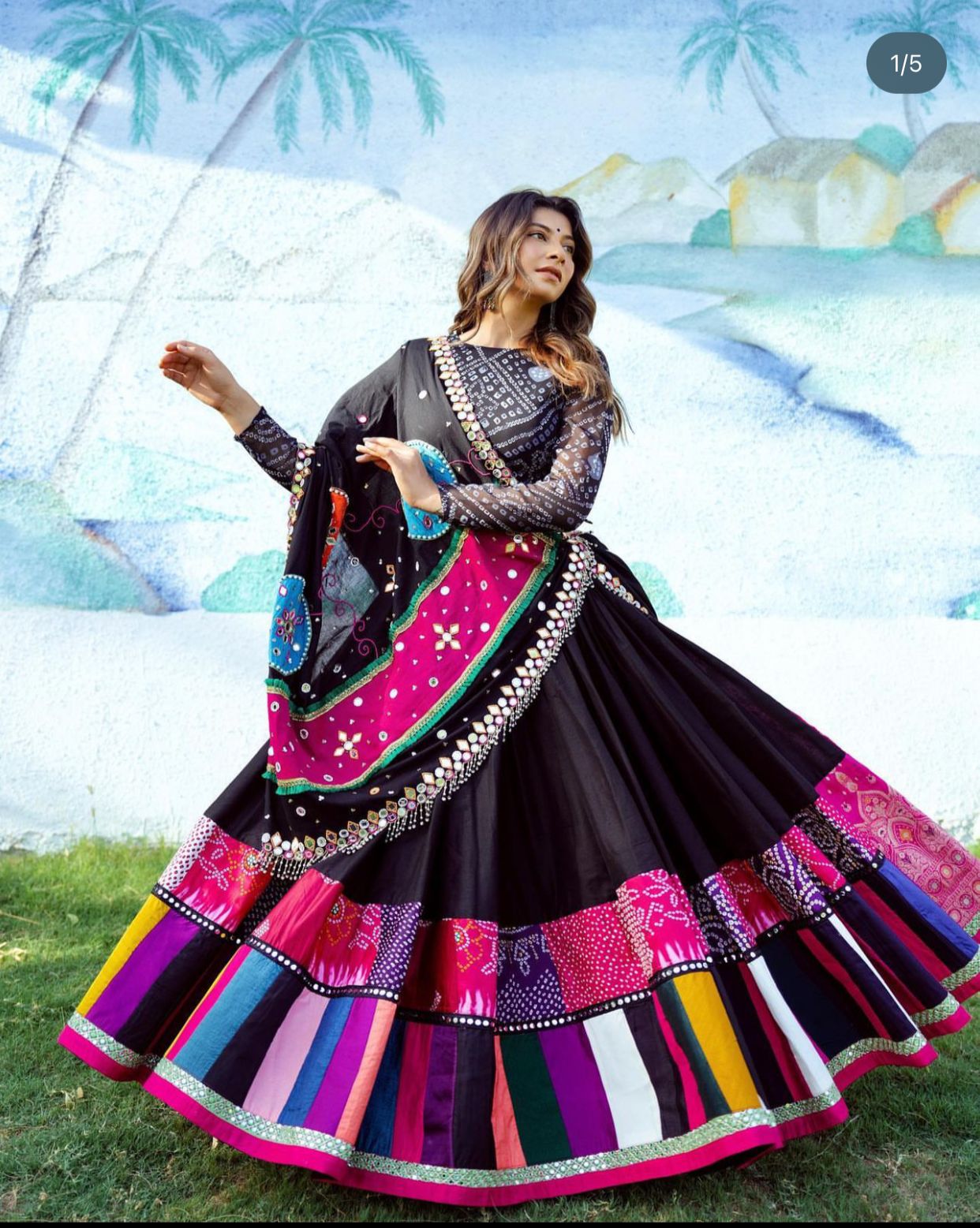 Black Color Digital Printed with Mirror Work Navratri Chaniya Choli