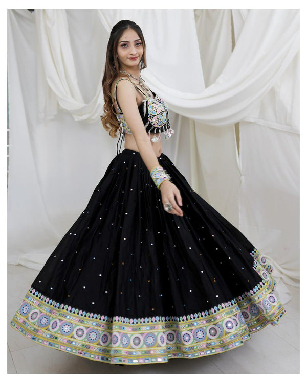 Black Color Digital Printed with Mirror Work Navratri Chaniya Choli