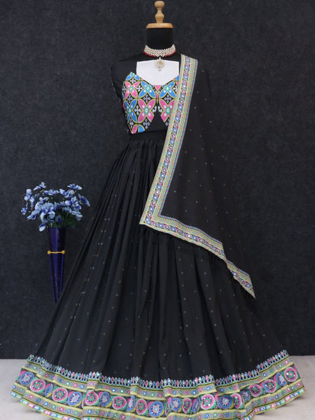 Black Color Digital Printed with Mirror Work Navratri Chaniya Choli