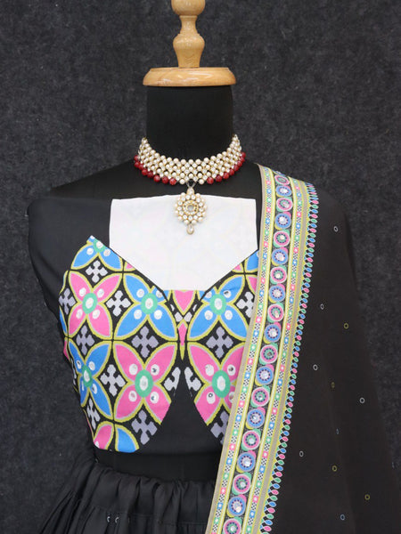 Black Color Digital Printed with Mirror Work Navratri Chaniya Choli