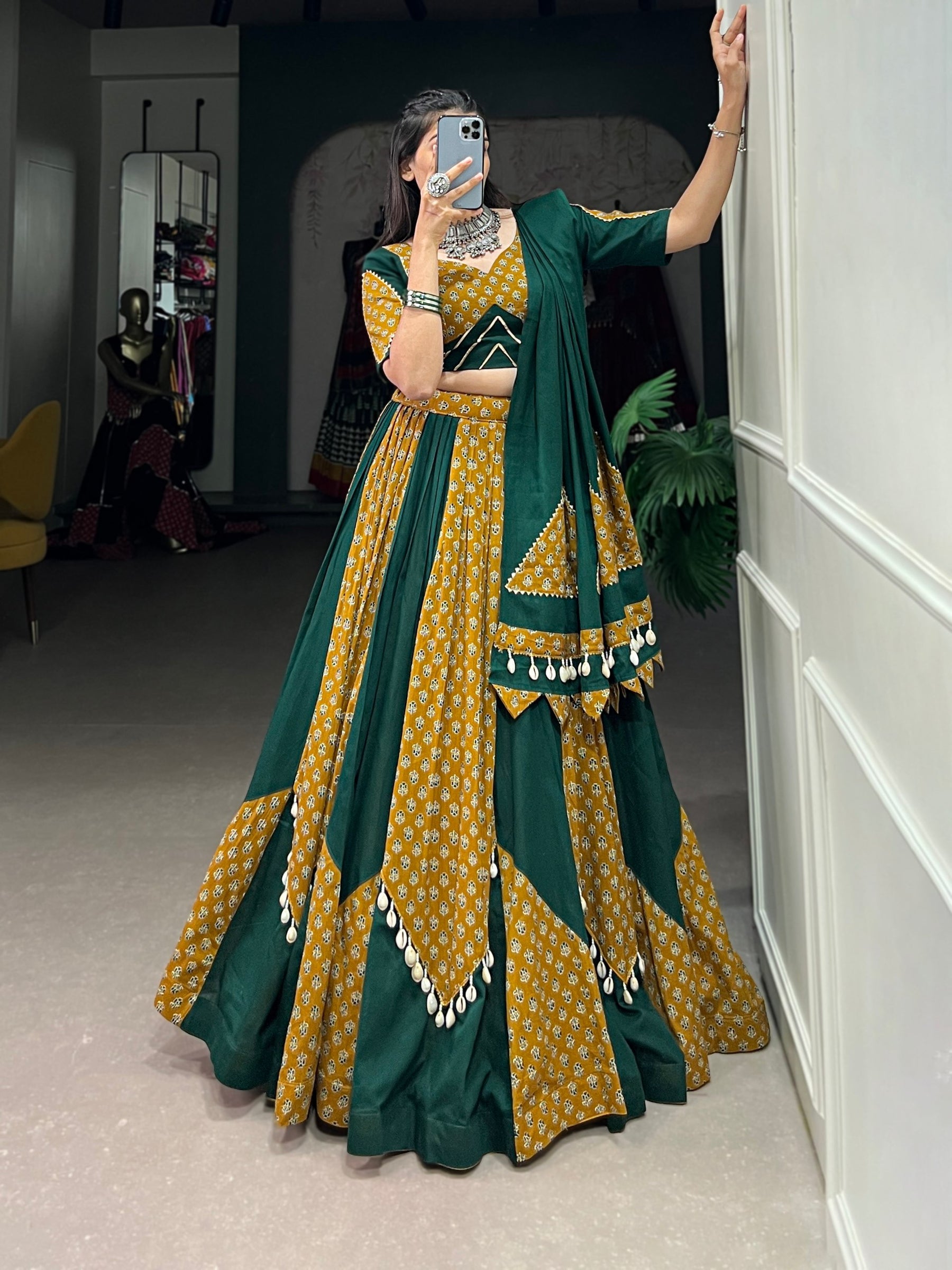 Yellow-Green Color Digital printed Navratri Lehenga Choli