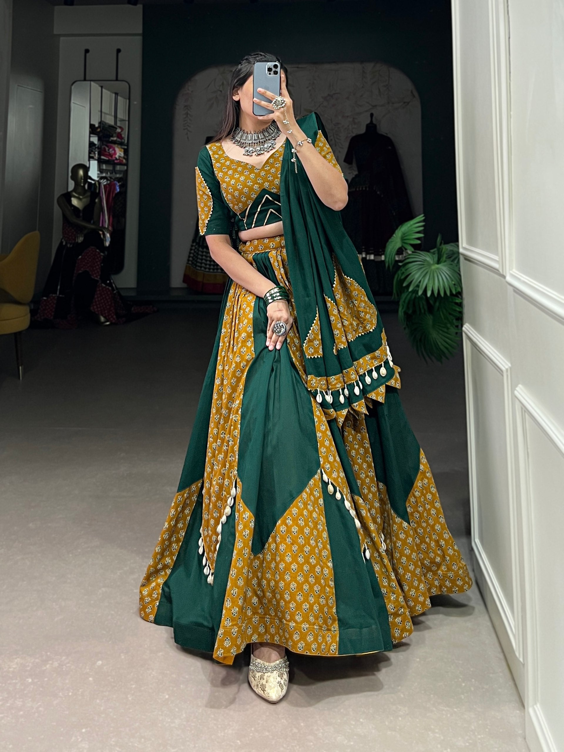 Yellow-Green Color Digital printed Navratri Lehenga Choli