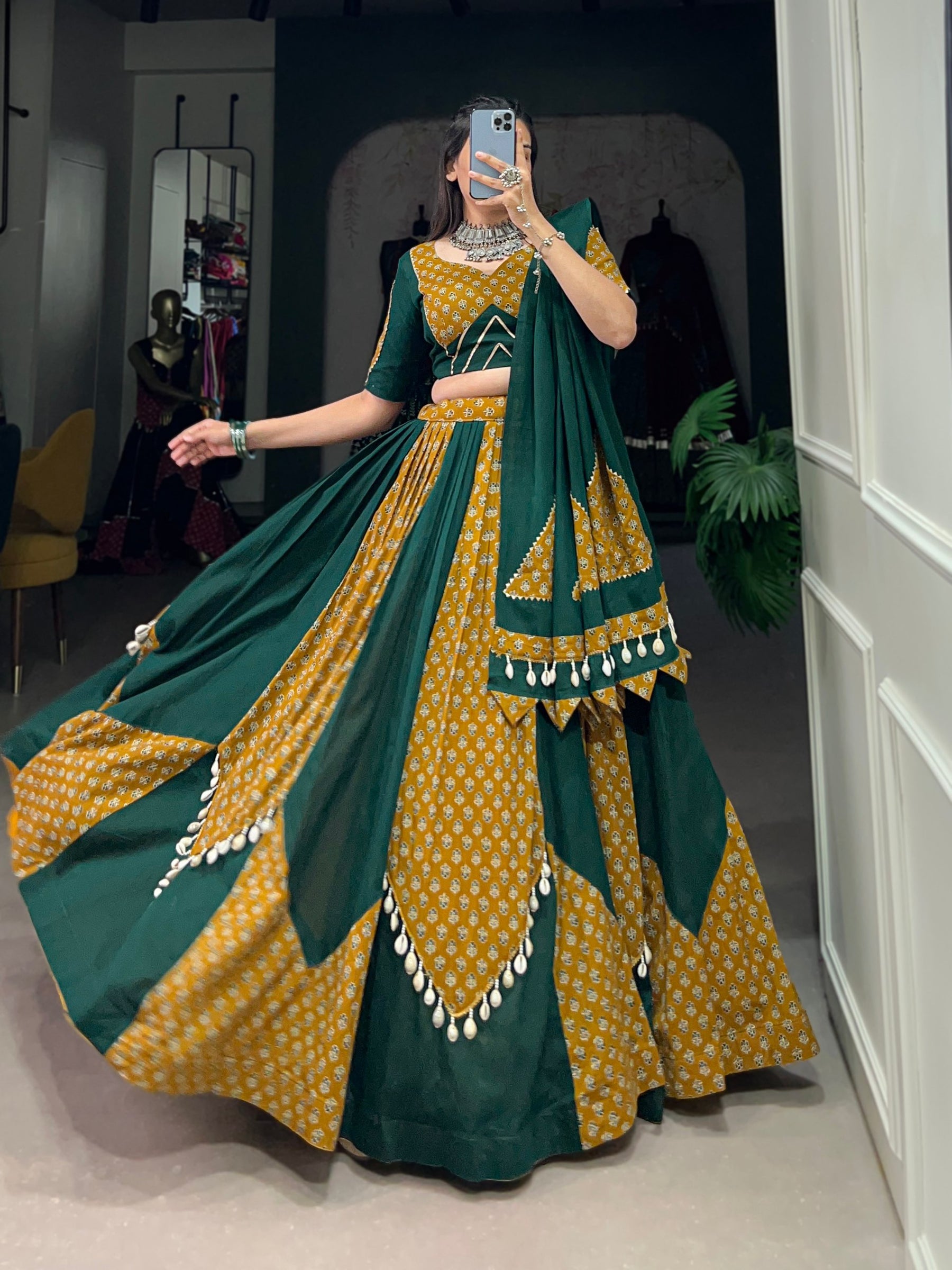 Yellow-Green Color Digital printed Navratri Lehenga Choli