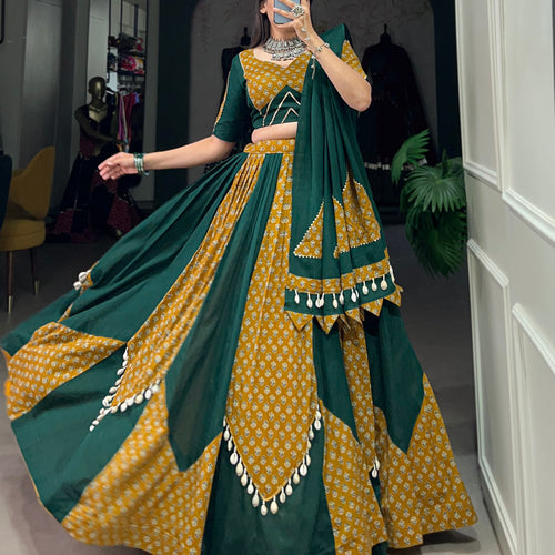 Yellow-Green Color Digital printed Navratri Lehenga Choli