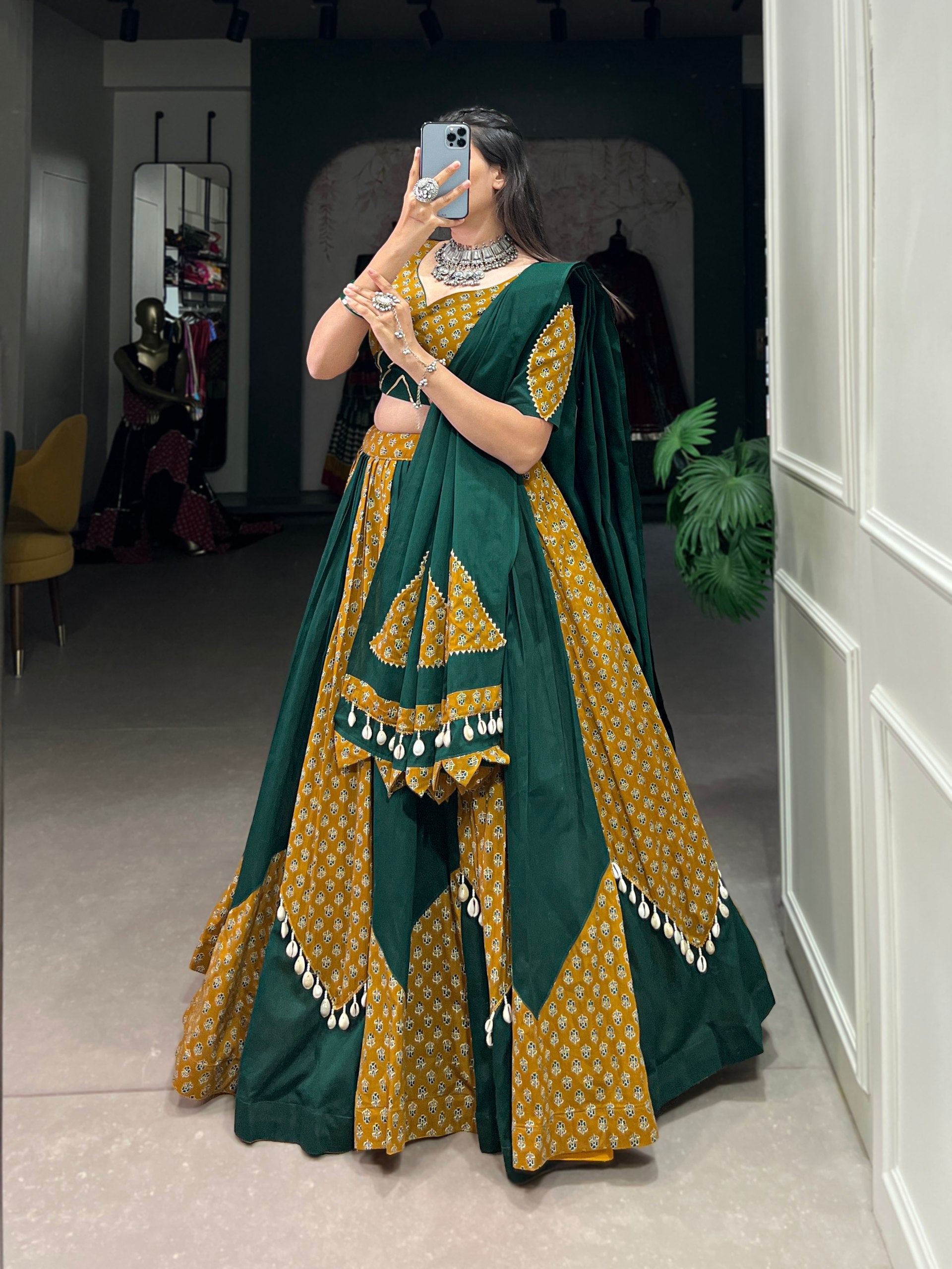 Yellow-Green Color Digital printed Navratri Lehenga Choli