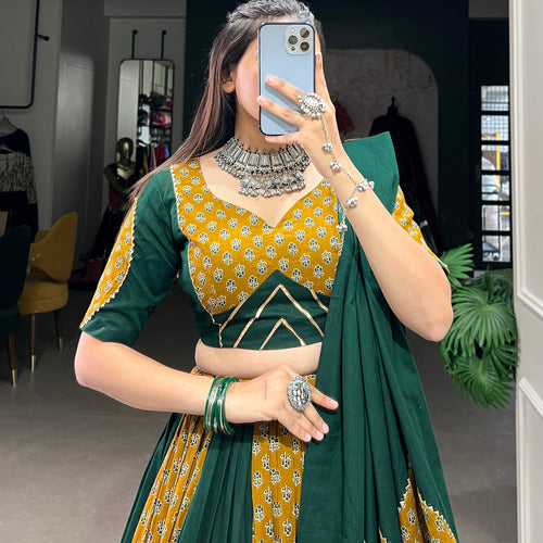 Yellow-Green Color Digital printed Navratri Lehenga Choli