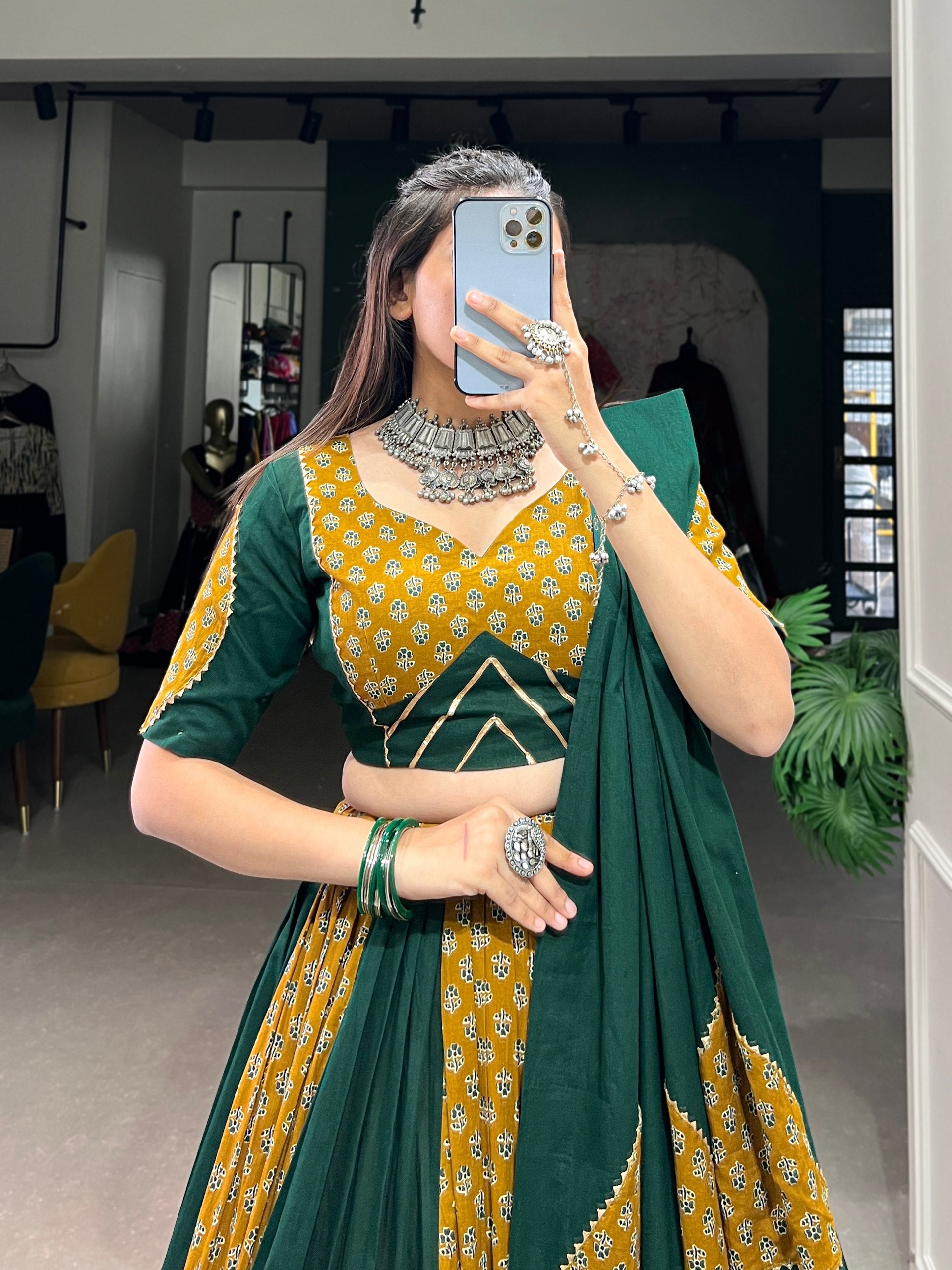 Yellow-Green Color Digital printed Navratri Lehenga Choli