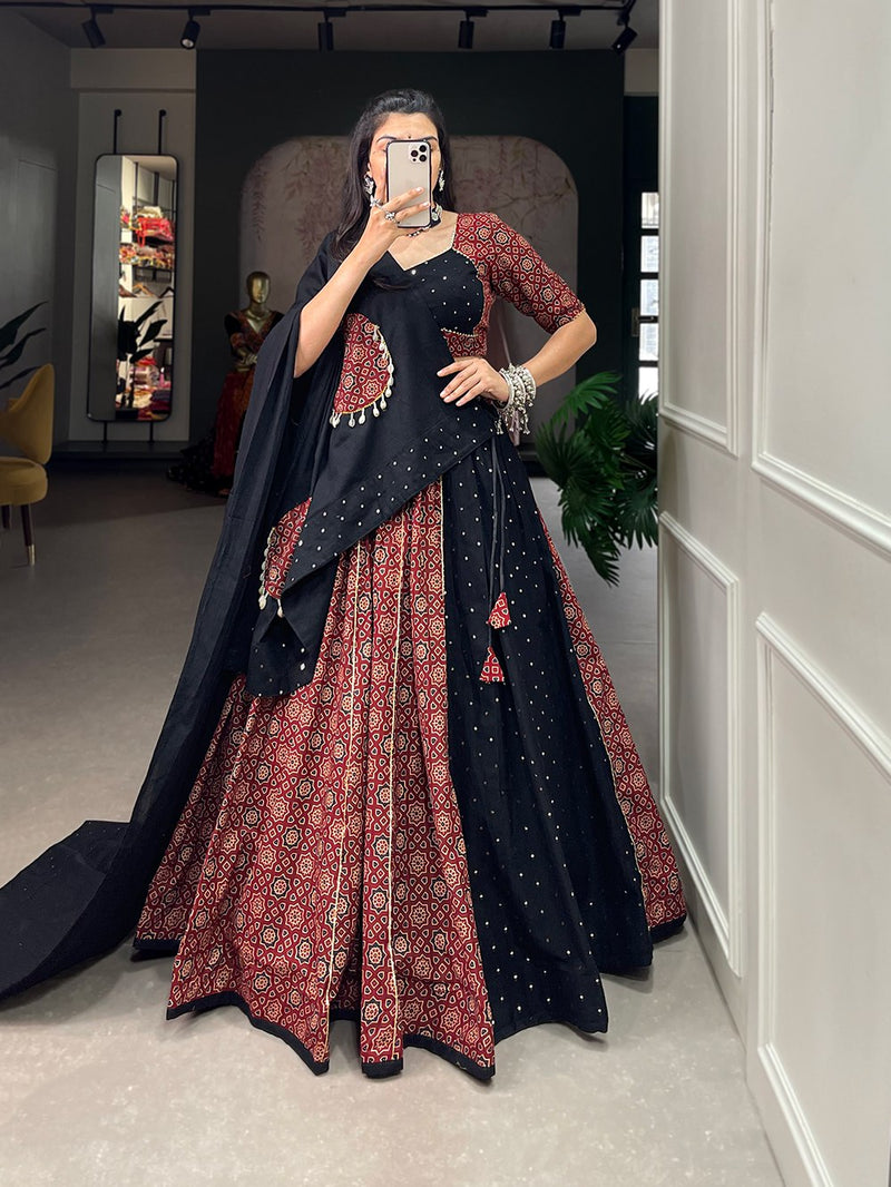 Red-Black Color Digital printed Navratri Lehenga Choli